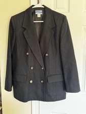 Pendleton 100 Wool Black Double Breasted Blazer Women s Size 10 Vintage Gold