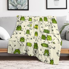 Cute Frog Throw Blanket Flannel Lightweight All-Season Couch Sofa Bedspread❀