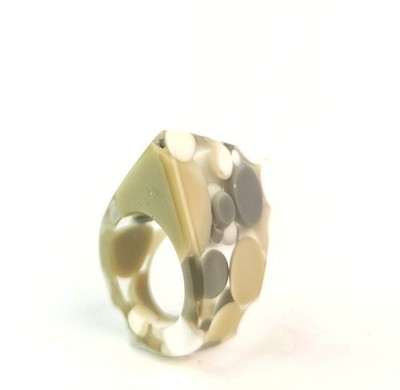 Sobral Petit Boules Equilibrio Gray White Khaki Polka Dot  Artist Made Ring Sz 7