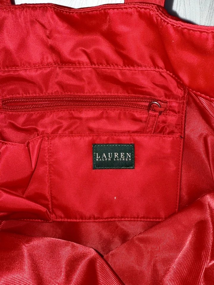 Bolso de Mano Lauren Ralph Lauren Rojo Nylon Logo RLL Gran Tamaño Shopper Preppy Y2K Foto 4 de 4