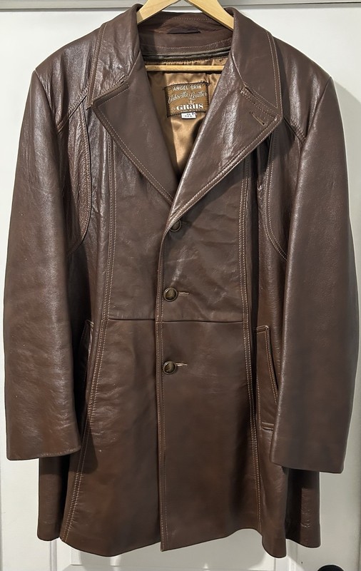 VINTAGE ANGEL SKIN CABRETTA LEATHER JACKET BY GRAIS 46R WITH ZIP OUT LINER