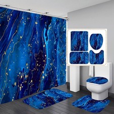 Bathroom Sets with Shower Curtain and Rugs, 70.8"W x 70.8"L Pack of 1 , Blue