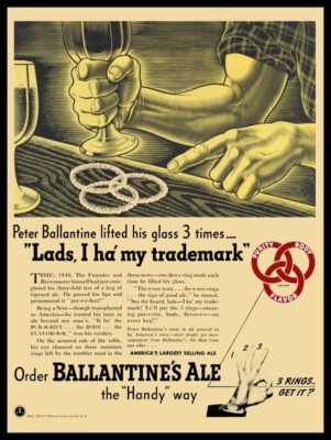 1939 Style Ballantine's Ale = Three Rings Origin NEW Sign 24x30'' USA STEEL XL
