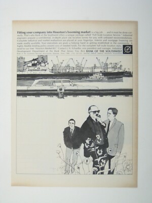 Vintage 1960s Bank Of The Southwest Houston Print Advertisement Illustration