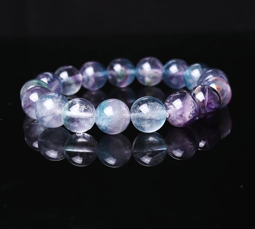 Pulsera de cuentas de cuarzo de cristal de fluorita púrpura verde natural de 11,5 mm C706 - Imagen 5 de 8
