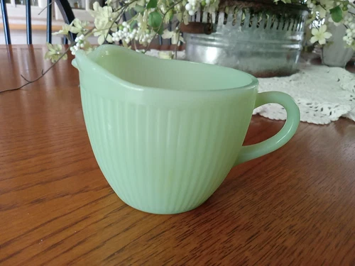 Vintage Fire King Jadeite Jane Ray Ribbed Creamer 