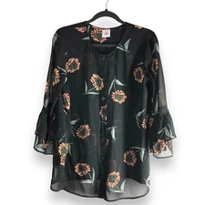 Cabi 5206 Size Small La Di Da Floral Bell Sleeve Boho Blouse Top Sheer Flowy