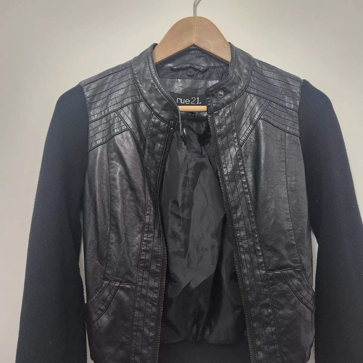 RUE 21 Women's Black Faux Leather Moto Jacket Size S | eBay