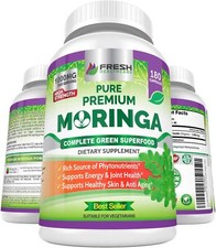 FRESH HEALTHCARE Moringa Oleifera 180 Capsules   100 Pure Leaf Powder - 3...