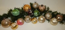 Lot 15 Vintage Assorted Round Glass Stenciled Christmas Ornaments