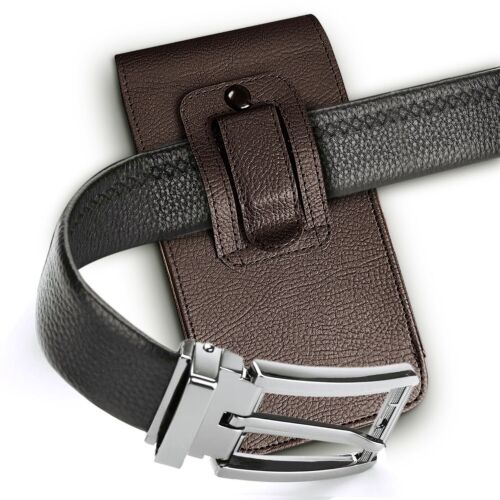 Brown Vertical Leather Holster Belt Clip Case Cover For Apple iPhone 15 Plus - Picture 10 of 14