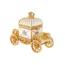 Decorative Enameled Royal Carriage Style Hinged Trinket Box, Sparkling Crystal