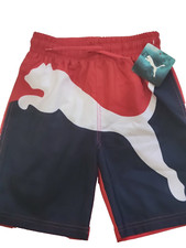 PUMA Swim Trunks for Boy Size 7 Lined Red/Blue Swimwear Regular Fit New