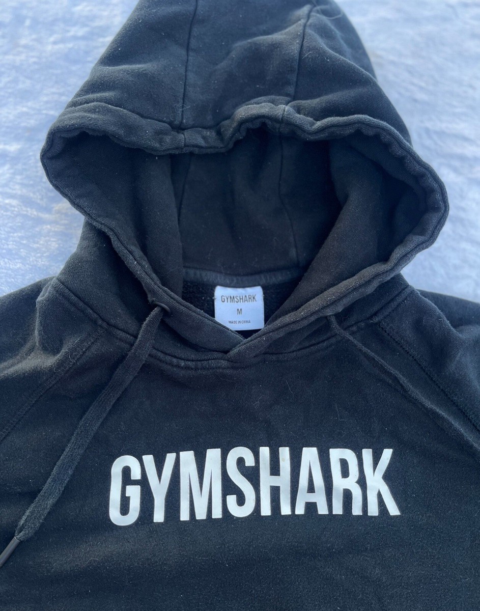 Gymshark Hoodie Black Logo Spellout Pullover Medium Hooded Sweatshirt  Workout