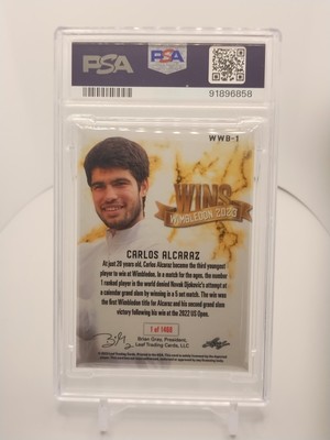 Carte Carlos Alcaraz Win Wimbledon 2023 Leaf MTG 10 - Édition Limitée Classée 10
