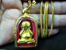 Gold Buddha 'Phra Pidta Ara Yu Yuen' LP Kee Figure Thai Amulet