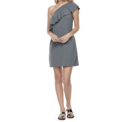 NWT Juicy Couture One Shoulder Shift Dress Size XS Grey Short Ruffle