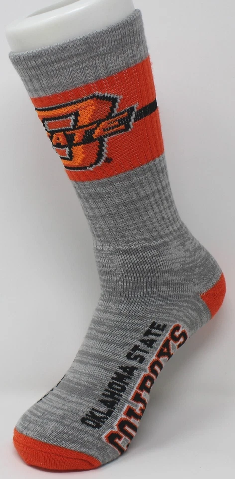 Oklahoma State Cowboys NCAA For Bare Feet First String Gray Crew Socks *Large - Image 4 of 4