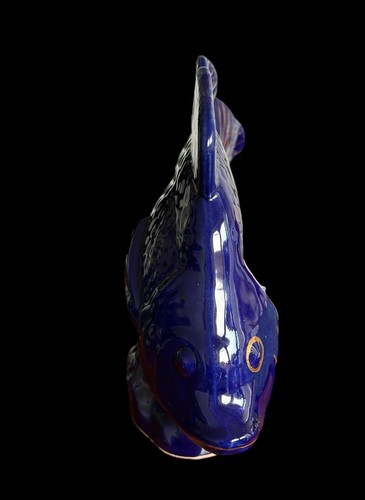 Vintage Table Lamp Fish in Glazed Ceramics Blue 21 cm - Picture 3 of 13