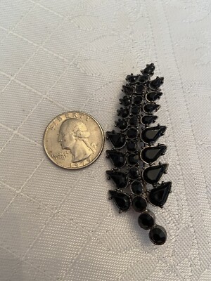 Vintage Long FLOWER SPRAY Brooch w/Teardrop and Round Onyx Stones