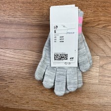 H M Lot of 2 Pairs Girls Gloves Size 5t/7 Grey Green Cat NEW