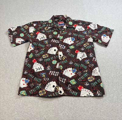 Dem Crazy Shirt Men M Gray Button Poker Cards Las Vegas Gambling Guy Fieri Y2K