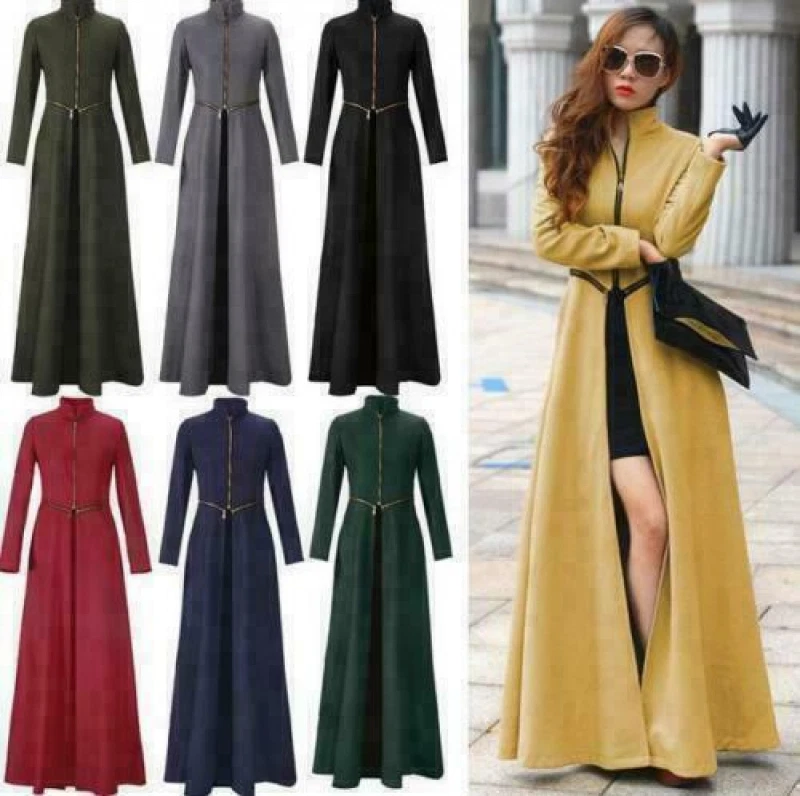 Women's Winter Warm Wool Blend Trench Coats Fashion Slim Fit Maxi Dress  Jacket