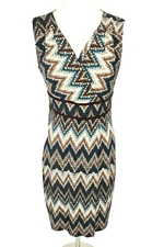 STUDIO Floral Brown V-Neck Sleeveless Mini Fit & Flare Dress Women Size 8 