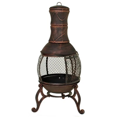 HI Terrassenofen,Grillrost & Gittertür,Gusseisen,Feuerkorb,Feuerstelle,Azteken Ofen