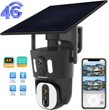 4K 4G LTE Cellular Solar Security Camera Wireless Outdoor Dual Lens SD300-4G