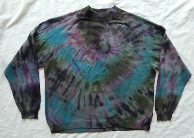 Tie Dye Purple Blue Gray Turtleneck Sweater XL Mens Cotton Hand Made 