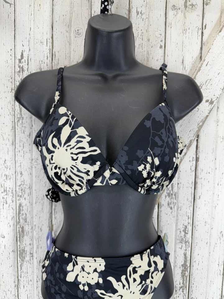 Newport News Bikini Swim Swimsuit Size 14 Black White Floral - Image 2 of 4