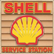 SHELL GAS SERVICE STATION SIGN REMAKE SQUARE ALUMINUM SIZE OPTION UP TO 3' X 3'
