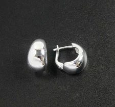 Minimal Chic Polished 925 Sterling Silver Small Wide Dome Huggie Hoop Earrings