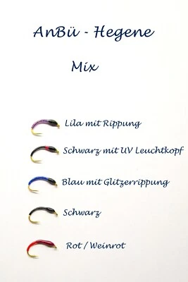 ANBÜ - HEGENE 5er Hegene Nymphen Felchen Renken Bunt Mix Typ 5/11 Kostenloser Versand