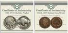 1913-1938 Buffalo Nickel & 1864-1909 Indian Head Penny COA Rare USA Coin Set