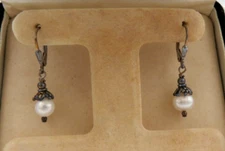 Zales 925 Sterling Silver Faux Pearl Dangle Drop Earrings
