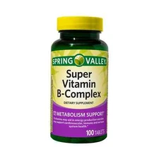 Super Vitamin B-Complex Tablets Dietary Supplement 100 Count Spring Valley