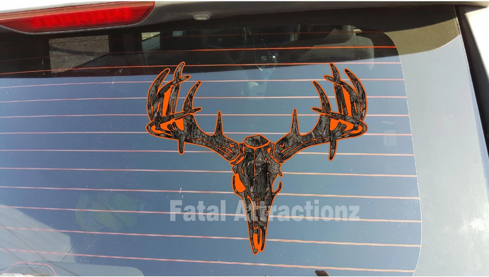 FATAL ATTRACTIONZ Orange Ambush Camo Deer Skull S4 Vinyl Sticker Decal hunting buck bow whitetail