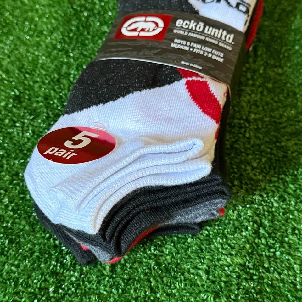 Paquete de 5 pares de calcetines deportivos multicolores de corte bajo Ecko Unltd para niños talla M NUEVO Foto 3 de 4