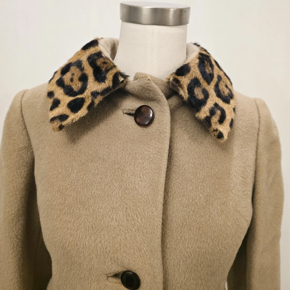 Abrigo largo vintage para mujer color camel chaqueta forrada con ribete de piel de saltardo XS Foto 2 de 4