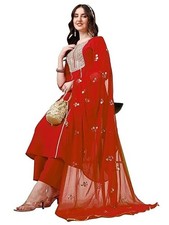 EthnicJunction Women's Cotton Silk Embroidered Kurta Palazzo and Dupatta Set 