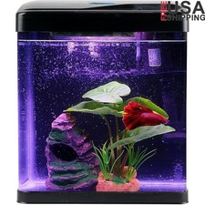 Fish Tank Self Cleaning Glass 2 Gallon Small Nano Aquarium Starter Kit LED Light