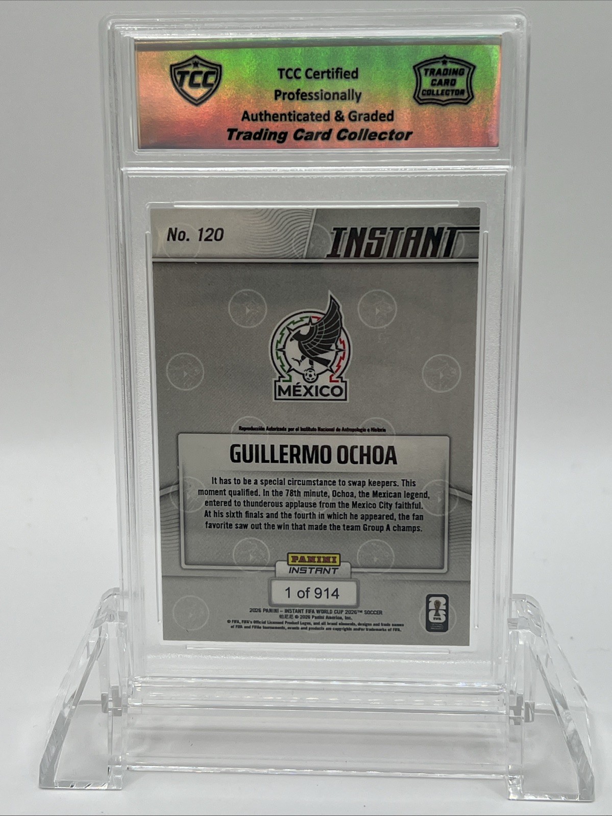 2026 Panini Instant World Cup Guillermo Ochoa TCC Graded Gem Mint 10 view 3