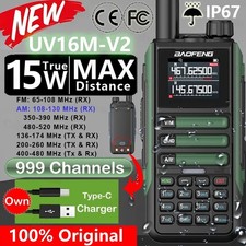 UV16M V2 Walkie Talkie | 15W Full Band 2-Way Radio, LCD Display, NOAA & Noise Re