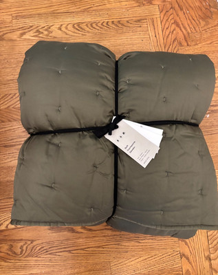 West Elm Silky Tencel Crescent Stitch Quilt in Olive Green--full/queen