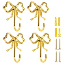 4 PCS Gold Metal Bow Wall Hooks Decorative Coat Hanger Hats Towels Bags