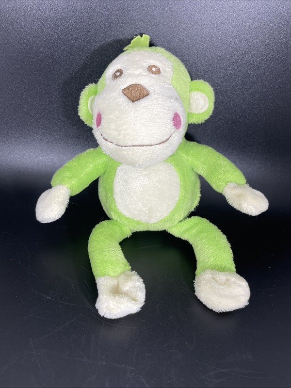 Fisher Price 2011 Small Green Monkey Stuffed Anima Plush has Repair