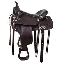 Dark Brown 16 In HILASON Western Horse Saddle American Leather Flex Tree Trail