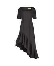 MAC DUGGAL Black Crepe 3/4 Sleeve Asymmetrical Hem Dress NEW NWT